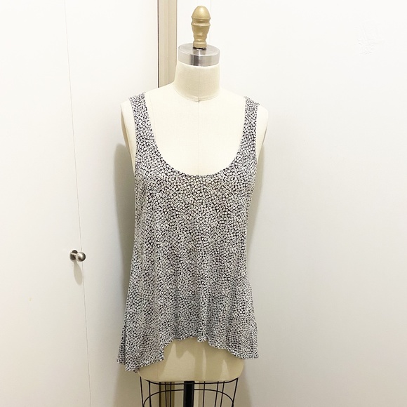 Bebe Floral Flowy A-Line High Low Tank Top Black White L - Picture 6 of 8